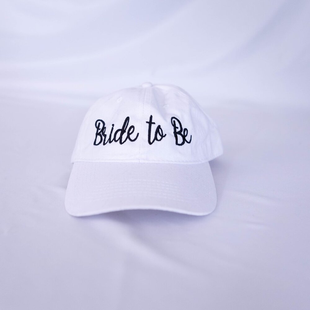White Baseball Cap Bride To Be (Cursive, black embroidered letters)